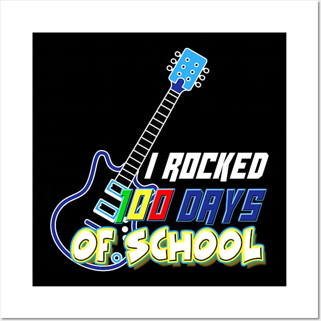 100th Day Of School Guitar Music Student Wall Art by Skull Listening To Music